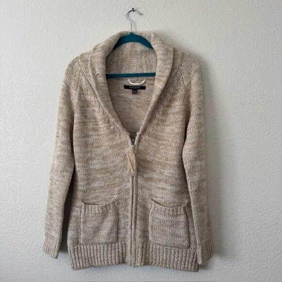 Coupe Collection Beige Knit Zip Up‎ Sweater Cardigan Womens Size Large EUC - Picture 1 of 8